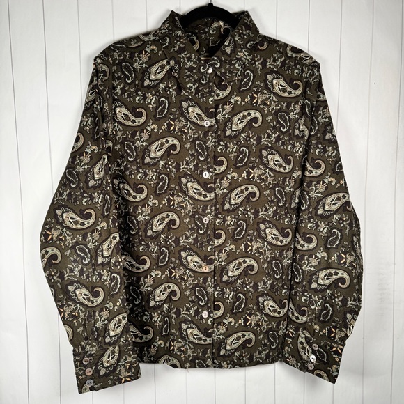 La Cabana Tops - La Cabana Hawaiian Paisley Button Shirt Vaca Beach Top Velour Feel Green size XL